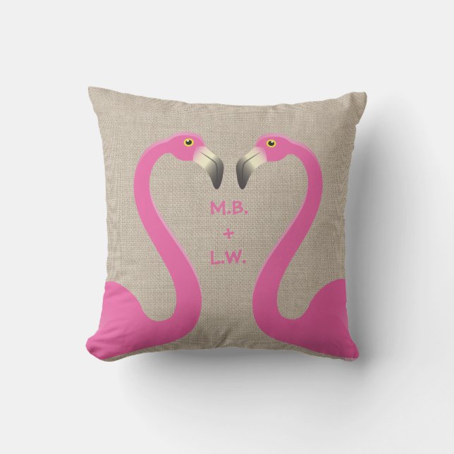 Almohada Exterior de Arpillera con Flamingos Besán (Anverso)