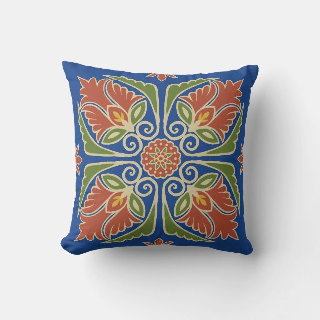 Almohada Exterior de Baldosa Talavera Floral (Anverso)