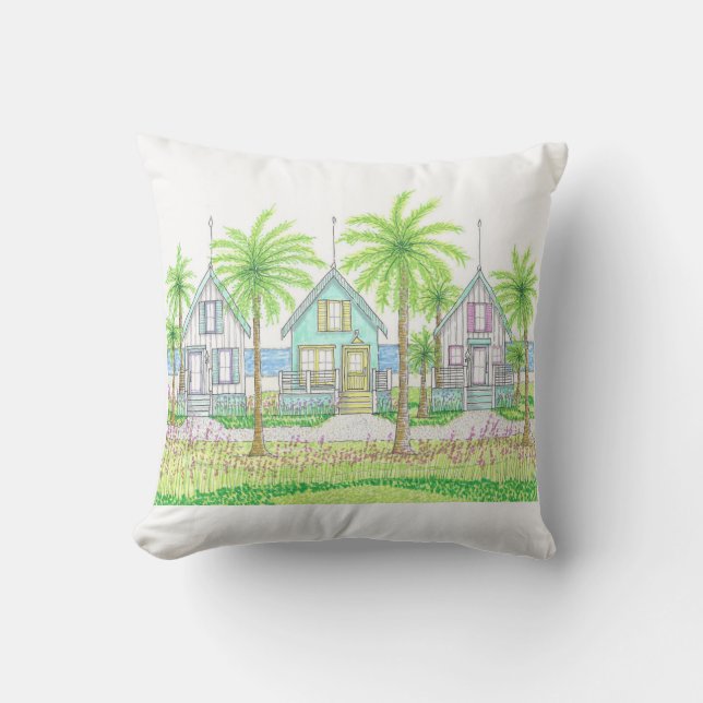 Almohada Exterior de Choza de Playa Tropical (Anverso)