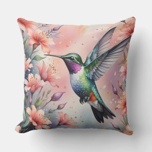 almohada exterior de colibrí floral