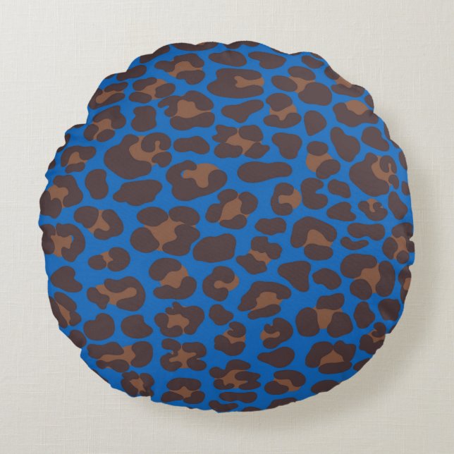 Almohada Exterior de Estampado de Leopardo Azul y  (Anverso)