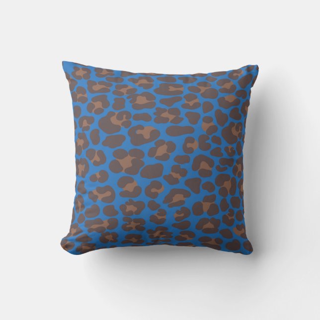 Almohada Exterior de Estampado de Leopardo Azul y  (Anverso)