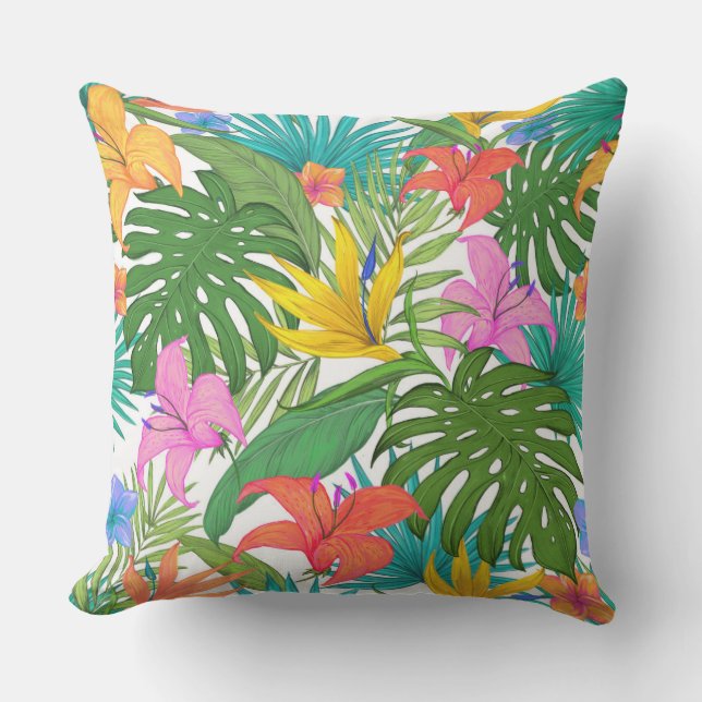 almohada exterior de flores tropicales (Anverso)