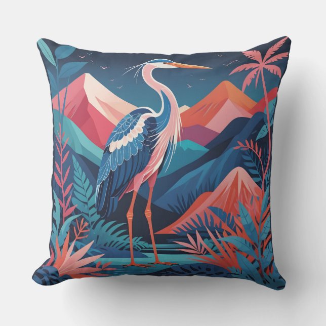 almohada exterior de garza de cresta de neón (Anverso)