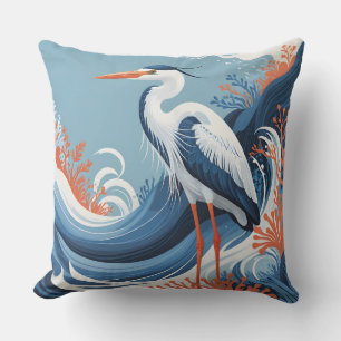 almohada exterior de garza de ola de océano