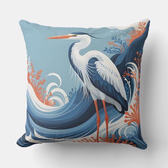 almohada exterior de garza de ola de océano (Anverso)