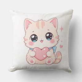 Almohada Exterior de Gato Pastel Kawaii Corazón Ro