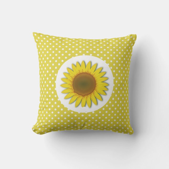Almohada Exterior de Girasol Amarillo con Lunares (Anverso)