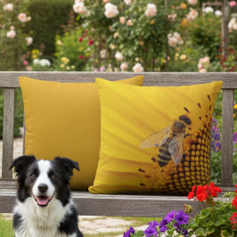 Almohada exterior de girasol y abeja amarilla de 1
