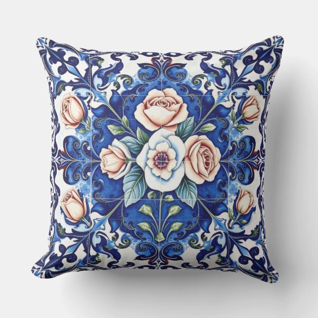 almohada exterior de mosaico de rosa real (Anverso)