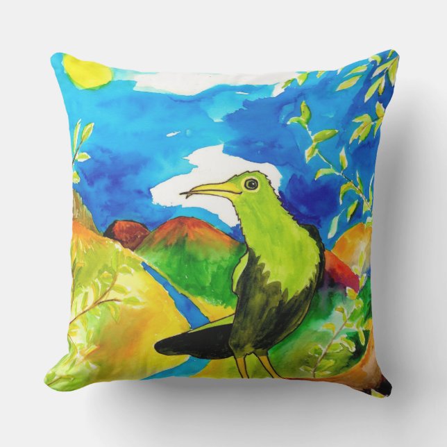 Almohada exterior de pájaro tropical (Anverso)