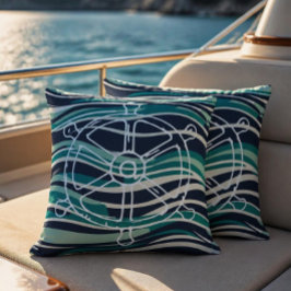 Almohada Exterior de Rueda de Barco Náutica – Azul