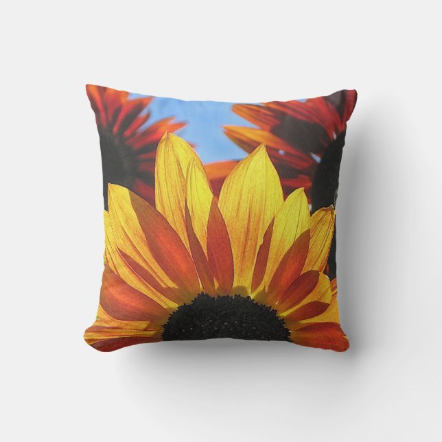 Almohada exterior floral de girasol rojo y amarill (Anverso)
