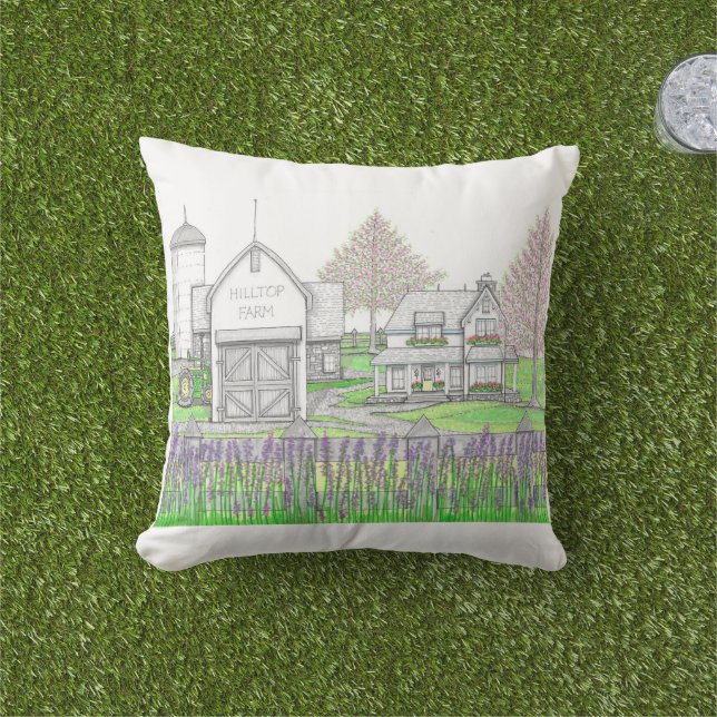 Almohada Exterior; Granja con Morado (Césped)