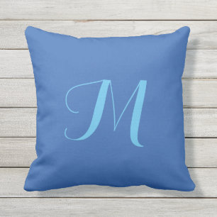 Almohada Exterior Monograma Color Sólido Océano Az