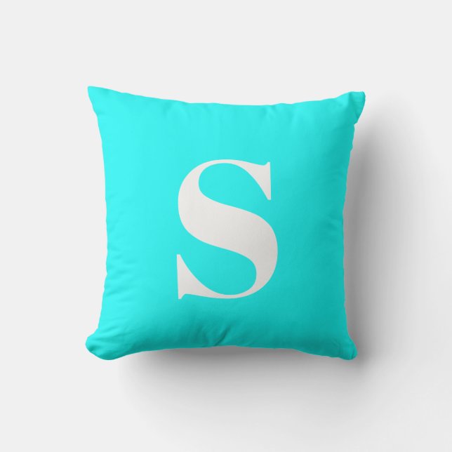 Almohada exterior monogramada inicial Aqua Blue (Anverso)