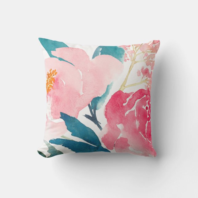 Almohada Exterior Pintada de Rosa y Turquesa Color (Anverso)