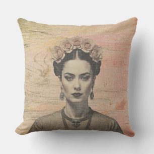 Almohada Exterior Retrato Boho Frida Rústica