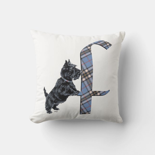 Almohada F con monograma de Terrier Escocés (Anverso)