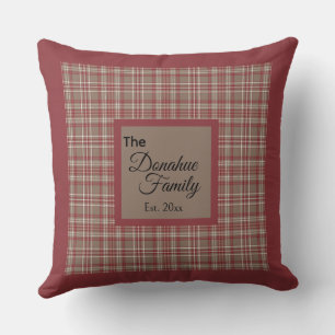 Almohada Familiar de Plaid Rojo, Beige y Blanco a 