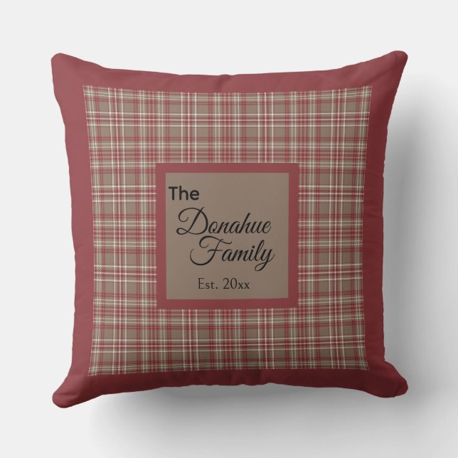 Almohada Familiar de Plaid Rojo, Beige y Blanco a  (Reverso )