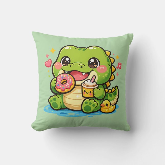 Almohada Feliz Cocodrilo Kawaii (Anverso)