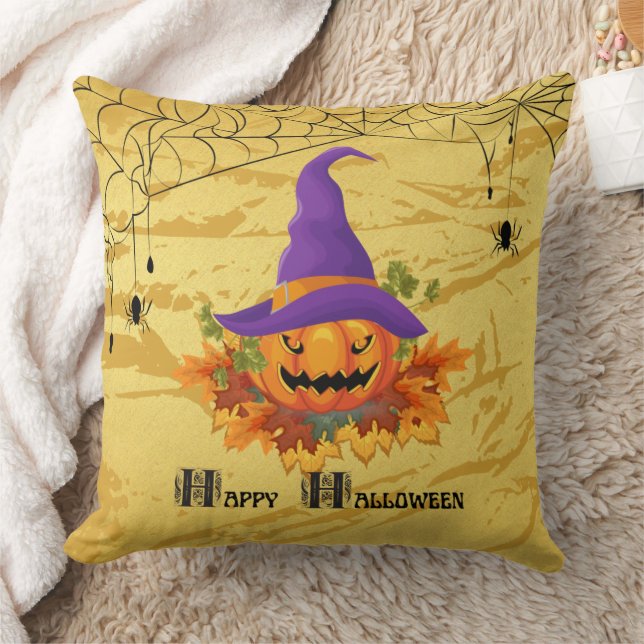 Almohada feliz de Halloween (calabaza) de 20"x20" (Manta)