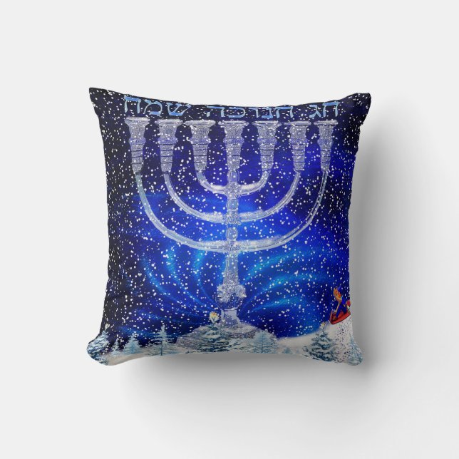 Almohada feliz de la nieve de Hannukah (Anverso)