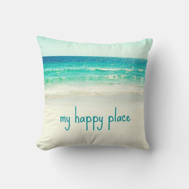 Almohada feliz de la palabra del lugar de la playa (Anverso)