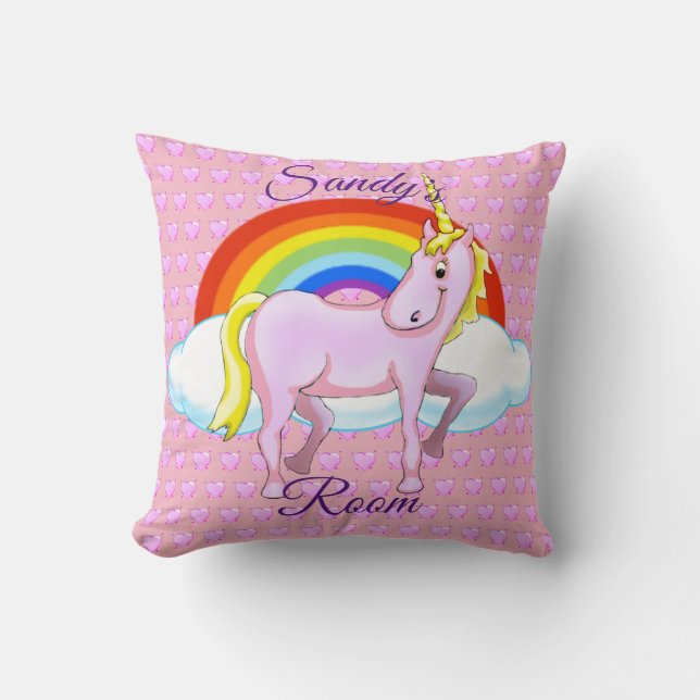 Almohada feliz del cuadrado del unicornio (Anverso)