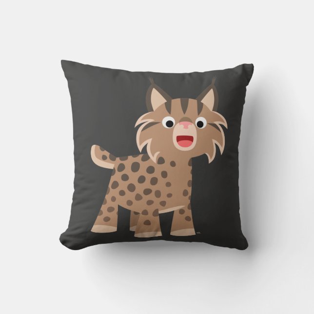 Almohada feliz del lince del dibujo animado lindo (Anverso)