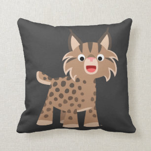 Almohada feliz del lince del dibujo animado lindo
