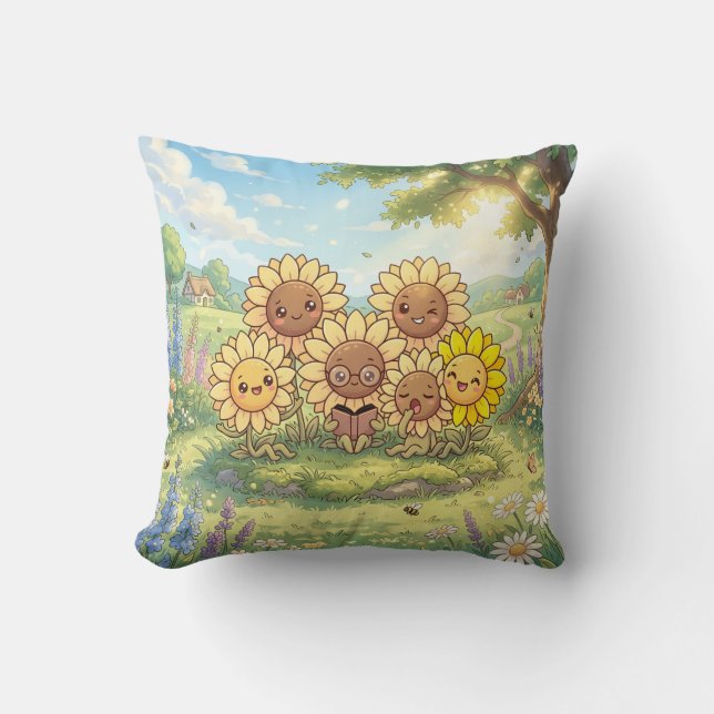 Almohada Feliz Jardín de Girasoles (Anverso)