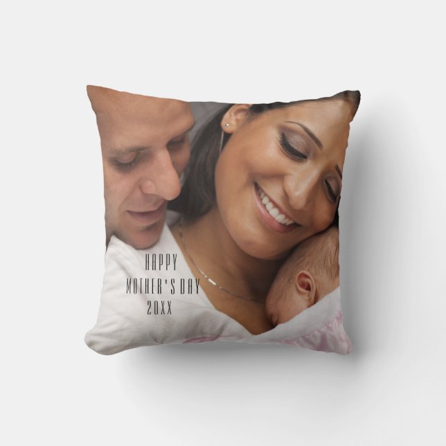 Almohada feliz moderna de la foto del día de madre (Anverso)