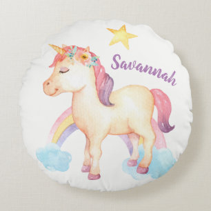 Almohada feliz personalizada del unicornio con las