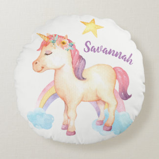 Almohada feliz personalizada del unicornio con las