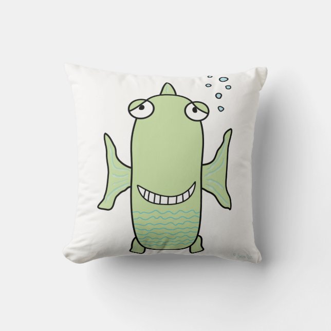 Almohada feliz verde y azul del reversible de los (Anverso)