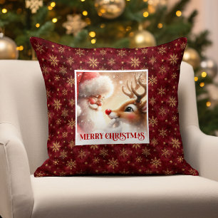 Almohada festiva clásica de Santa y Rudolph 