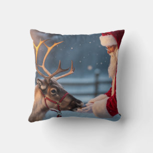 Almohada festiva de Navidad, Reno y Muñeco de Niev