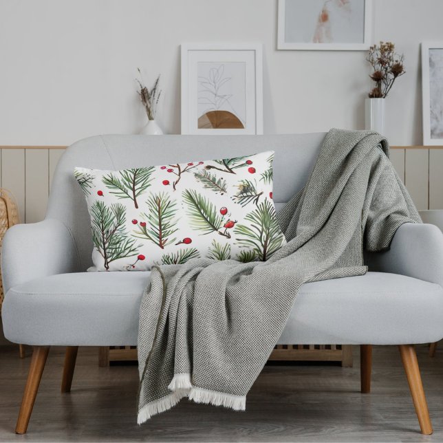 Almohada festiva de pino y bayas rojas (Subido por el creador)