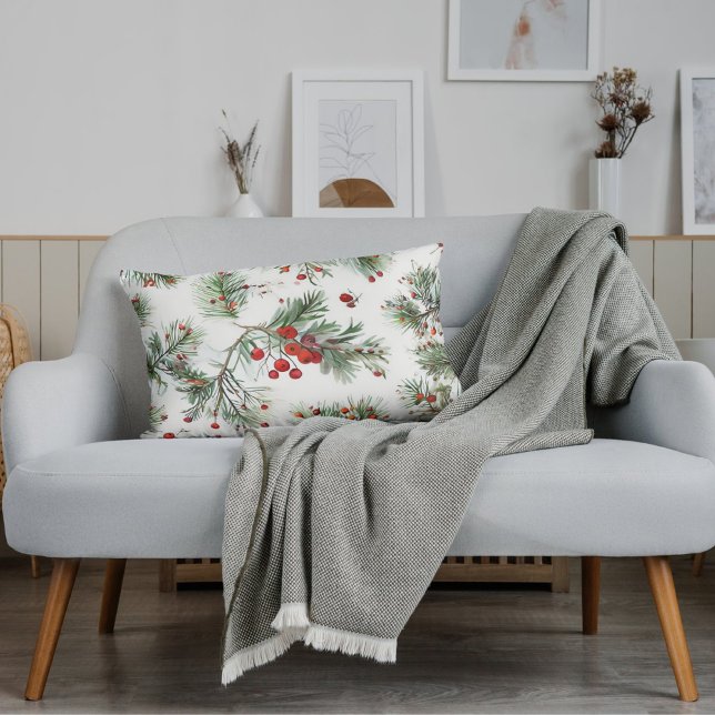 Almohada festiva de pino y bayas rojas (Subido por el creador)