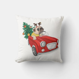 almohada festiva "Perro lindo con árbol de Navidad