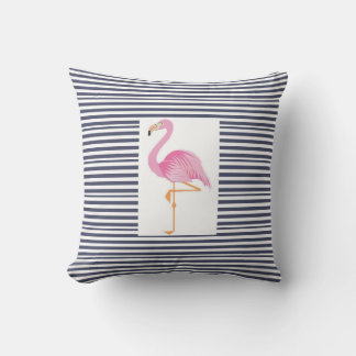 almohada flamingo de rayas azules y blancas