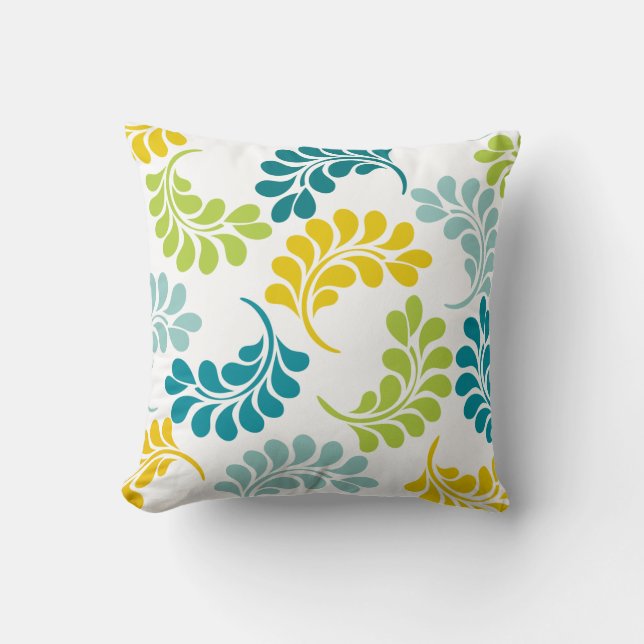 Almohada floral amarilla verde verde azulada (Anverso)