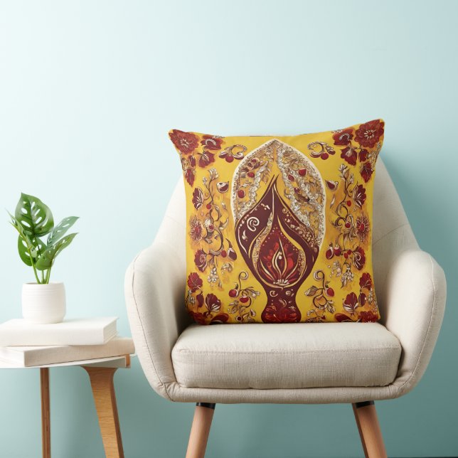 Almohada floral amarilla y granate bohemio (Silla)