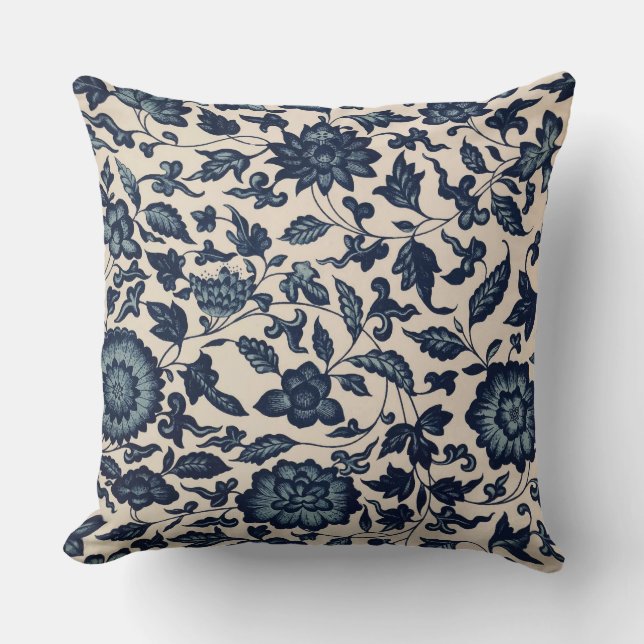Almohada floral asiática azul hermosa (Anverso)