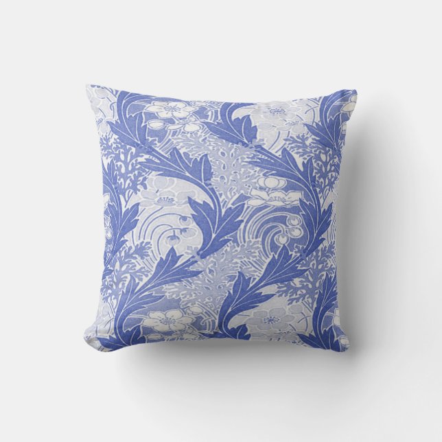 Almohada floral azul/blanco Art Nouveau (Anverso)