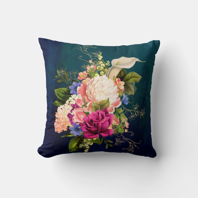 Almohada floral azul elegante (Anverso)