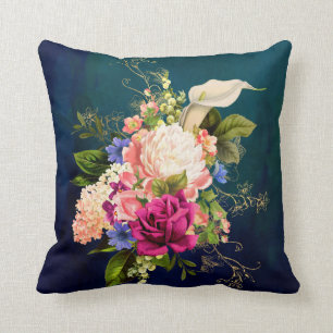 Almohada floral azul elegante