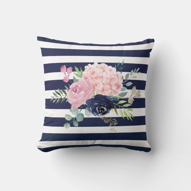 Almohada floral azul rosa y marina (Anverso)